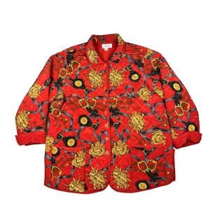 Vtg Nicole Summers Jacket Womens 2X Red Silk Quilted Equestrian Hunt Coat Horse